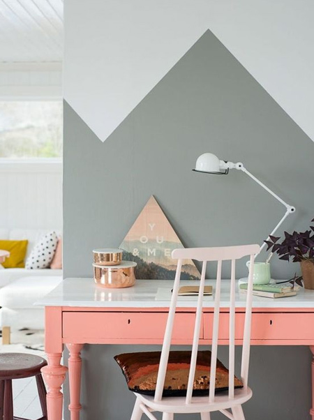 grey zigzag design on above child's study desk