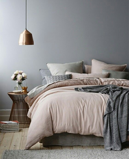 Pale pinks, light grey and barely nude... these hues combine to create a bedroom that is calm and soothing with just the right amount of colour.