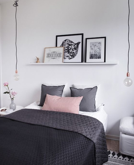 Pale pinks, light grey and barely nude... these hues combine to create a bedroom that is calm and soothing with just the right amount of colour.