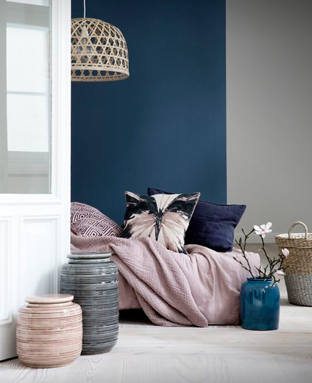 Pale pinks, light grey and barely nude... these hues combine to create a bedroom that is calm and soothing with just the right amount of colour.