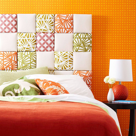 Snazzy headboard with fabric scraps