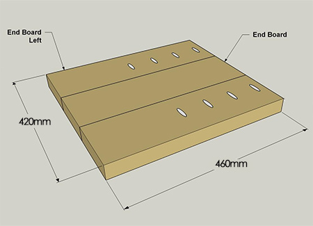 2. On a flat surface, glue and clamp [3] end boards together. Leave for an hour or two and then screw them together with 63mm screws. Complete for the other side.
