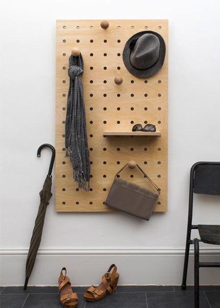 Another great way to use the plywood pegboard is in an entry hall - or make a smaller version to organise your beauty essentials or jewellery.