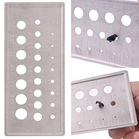 Here's the perfect accessory for every DIY workshop. The Tork Craft Measuring Plate takes the guess work out of any drilling and allows you to select drill bits, screw and bolt sizing, wall plugs.