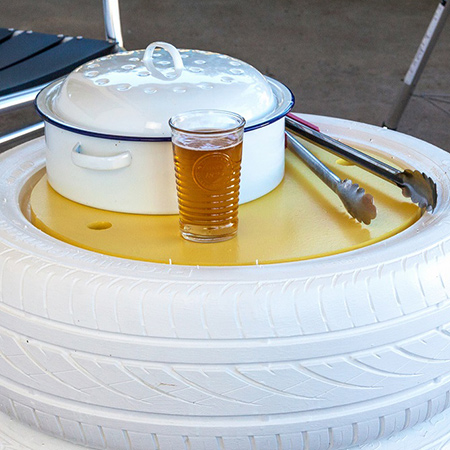 Old tyres become a handy outdoor table
