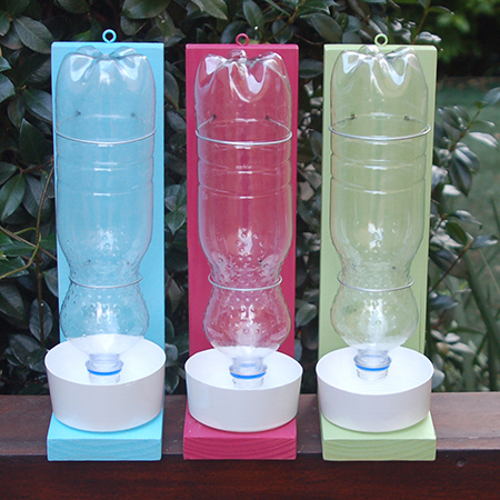 Colourful Bird Feeder with recycled plastic bottles and containers