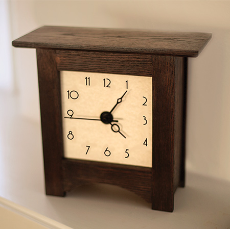 This modern take on a grandmother clock looks wonderful on a mantel or shelf, and you can stain the finished project to match your decor. There are various suppliers around the country that offer a selection of clock movements and hands that you can choose from. 