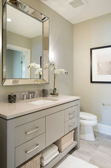 HOME-DZINE | Bathroom Ideas - Mirrors are great for bathrooms. Not only are they essential for grooming, but mirrors bounce light around a room, so they're perfect for bathrooms that receive very little natural light, but when you mount large mirrors they help to make a small bathroom feel more spacious and roomy.