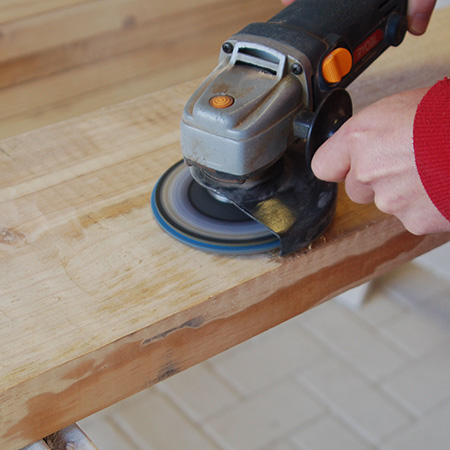 HOME-DZINE | DIY Tips - To use a flap disc to sand rough timber, gently stroke the angle grinder over the surface - starting with a low grit and working your way up to a 120-grit flap disc to finish off. If you want a smoother finish, use an Orbital or Random Orbit Sander to finish off.