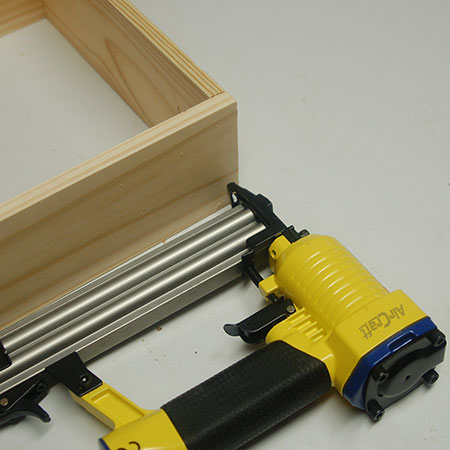 For this project I used an Aircraft AT0001 Brad Nailer, powered by Aircraft AS196 compressor. 