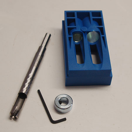 HOME-DZINE | Kreg Tools - The kit consists of a Plug Cutting Bit, Drill Stop with Allen Key, and Drill Guide that fits into any K3, K4 or K5 Kreg Jig. The first step is to fit the drill guide into your jig.