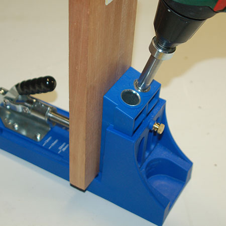 HOME-DZINE | Kreg Tools - Insert the wood to be drilled out for plugs. In my case, I used Meranti first and then pine.