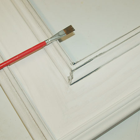 Apply Rust-Oleum Smoked Glaze with a thin paintbrush and immediately wipe away with a soft cloth. Re-apply for more effect