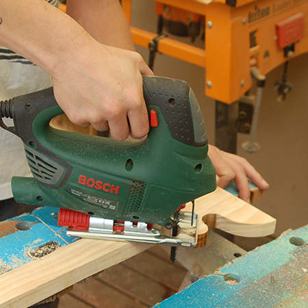 2. Draw your design onto the [4] leg pieces and cut out with a jigsaw and clean-cut blade. Sand smooth.