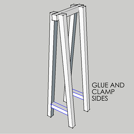 4. While clamped, glue the sides in place as shown below.