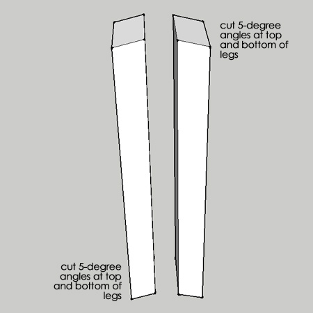 3. Before you assemble the bench you need to cut a few angles on the legs and side rail.