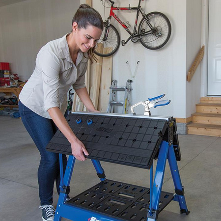 Easy to use: simply spread the legs to set up the Kreg Mobile Project Centre.