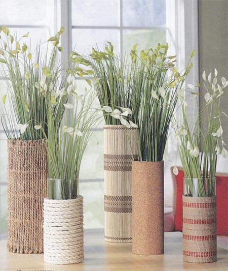 You don't need to spend money to add new items to your decor - look at how you can re-purpose items you already have in new ways - wrap old vases or glasses with decorative place mats