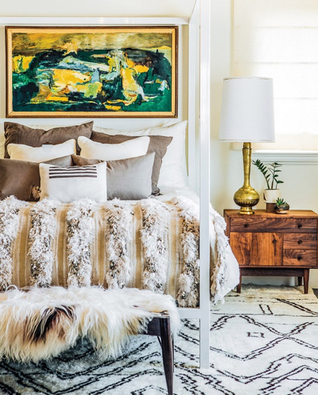 Beautiful Moroccan wedding blanket as a bed throw.