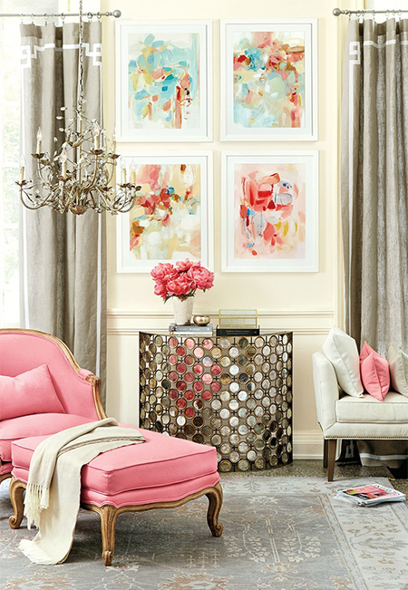 We love shades of grey, but decided to put a feminine spin on it by adding splashes of pink to a predominantly grey colour palette.
