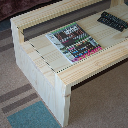 Measure up for the glass top for your DIY coffee table and have safety glass cut to size. Ask the glass supplier to sand the edges.