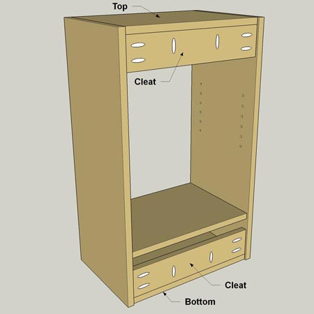 5. Place and attach the Cleats to the Top, Sides, and Bottom using 32mm pocket hole screws. Make sure that the rear face of the Cleats is flush with the rear edge of the other pieces.