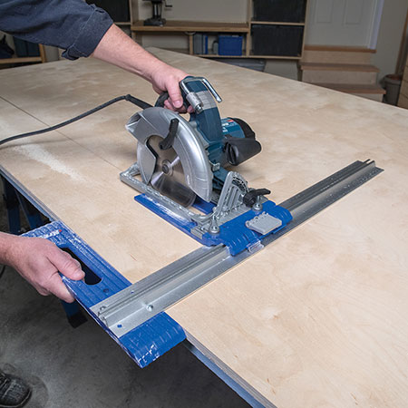 HOME-DZINE | DIY Tools - Kreg Rip-Cut turns your circular saw into a precision edge-guided cutting tool that makes straight, accurate, repeatable cuts in plywood, MDF, and other large sheets. 