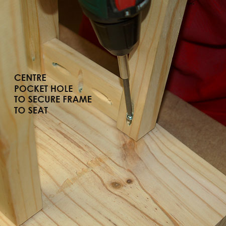 10. Drive screws through the legs and side tops into the seat. 