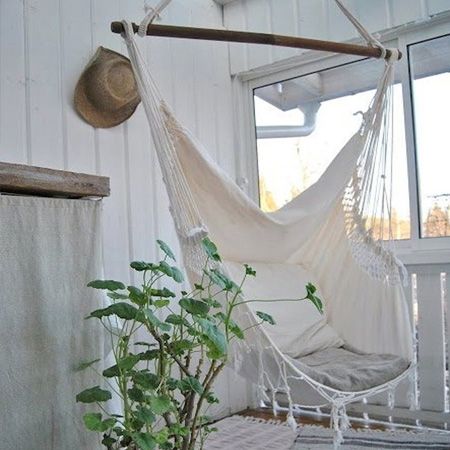 HOME-DZINE - DIY Projects - For the small patio, courtyard garden or entertainment area, a hanging hammock chair provides a relaxing way to bask in a cool breeze on a hot day. Set up the hanging chair in a shady spot on a patio or under the shade of a tree.