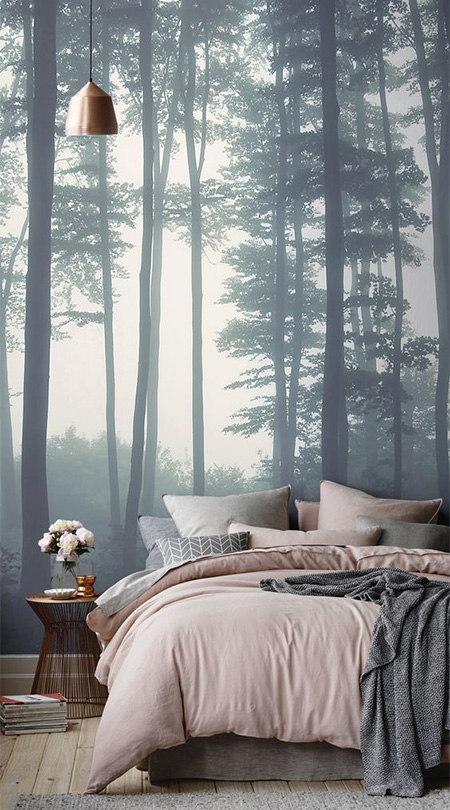 HOME-DZINE | Feature Wall Ideas - Digital art or wallpaper is another modern material for adding a unique feature to a wall. There are digital printing companies around the country that allow you to choose from a variety of designs, or submit your own design, for printing onto sheets that can be installed as wallpaper or art.