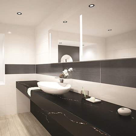 Black Marquina: A polished black surface with white veining, mimicking the effect of marble