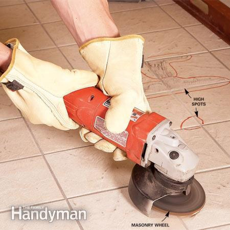 Use an angle grinder to remove any high spots
