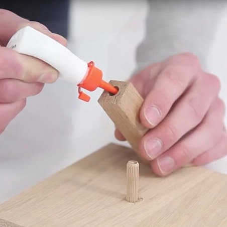 Apply a bead of Ponal wood glue and press firmly onto the dowel