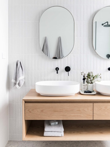 warm up a bathroom with wood