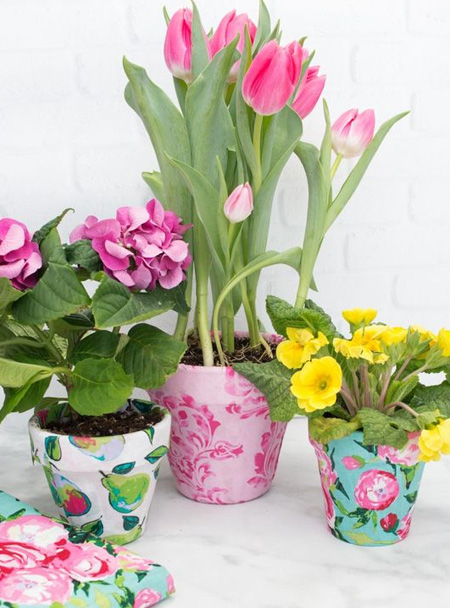 fabric covered flower pots