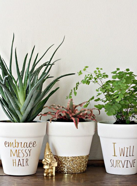 metallic marker pen on flower pots