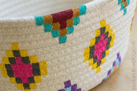 diy kelim painted basket