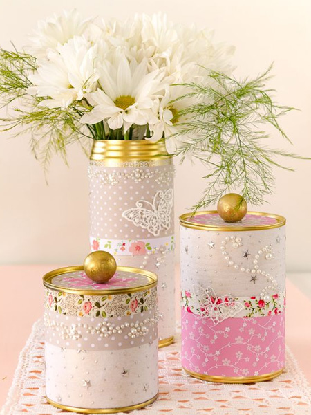 wrap cans with fabric or paper