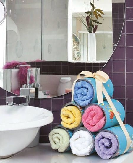 coffee cans for towel storage