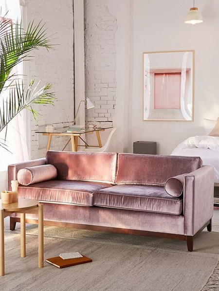 millennial pink velvet sofa