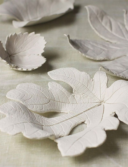 air dry clay bowls with pressed leaf design