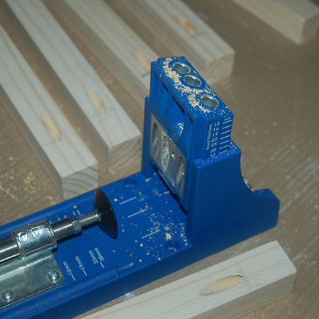 set your pocket hole jig for correct cutting depth