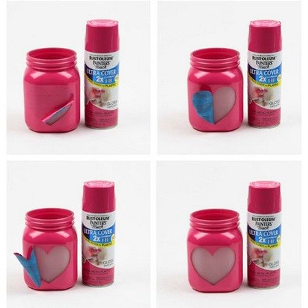 HOME-DZINE | Valentine Crafts - Rust-Oleum spray paint is available in a variety of finishes and it's an easy way to recycle glass food jars - or Mason jars - for any occasion. Valentine's Day is coming up soon, so here's how to to Rust-Oleum to create your own wonderful, inexpensive Valentine's Day decor, or for gifts.