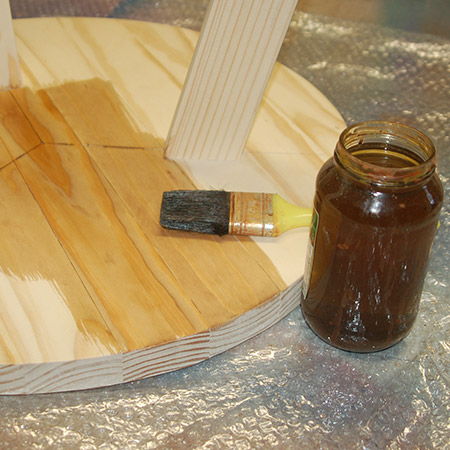 To stain the table I used full-strength homemade wood stain