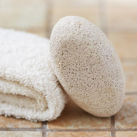 Pummice stones are used for removing dry skin when bathing, but they can also be used to remove rust stains.