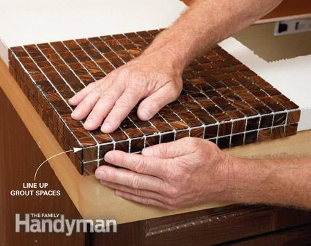 How to apply mosaic tile to vanity 
