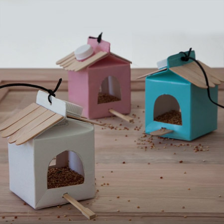 HOME-DZINE | Craft Ideas - Recycle yoghurt cartons into a cute bird feeder. This is a great project for young kids, with adult supervision.
