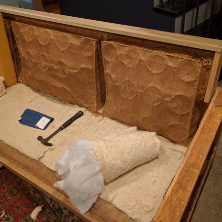 HOME-DZINE | Upholstery Projects - The first step is to remove the old fabric, batting and foam to get down to the bones of the sofa. 