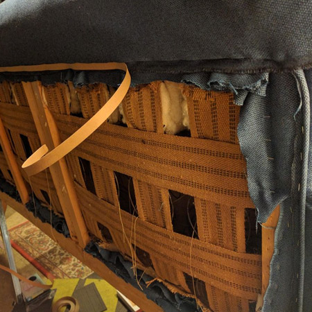 HOME-DZINE | Upholstery Projects - To finish off the sides you will need a couple of metal tack strips. Fold under the edge of the fabric so that it will fit perfectly on the inside of any piping, fold the fabric over the tack strip and hammer into the sides of the chair. 