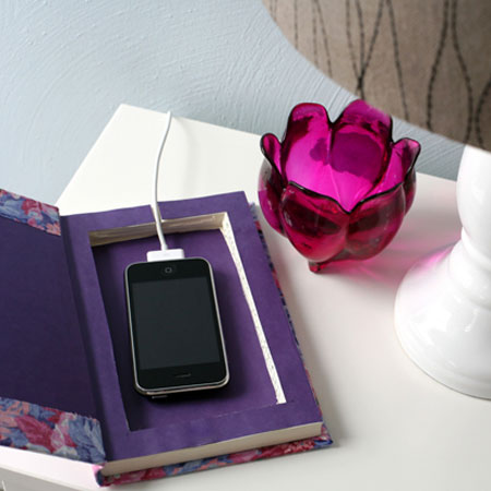 HOME-DZINE | Craft Projects - Use fabric or wrapping paper to cover the book front and back. Cut the material to allow for gluing inside the covers.
